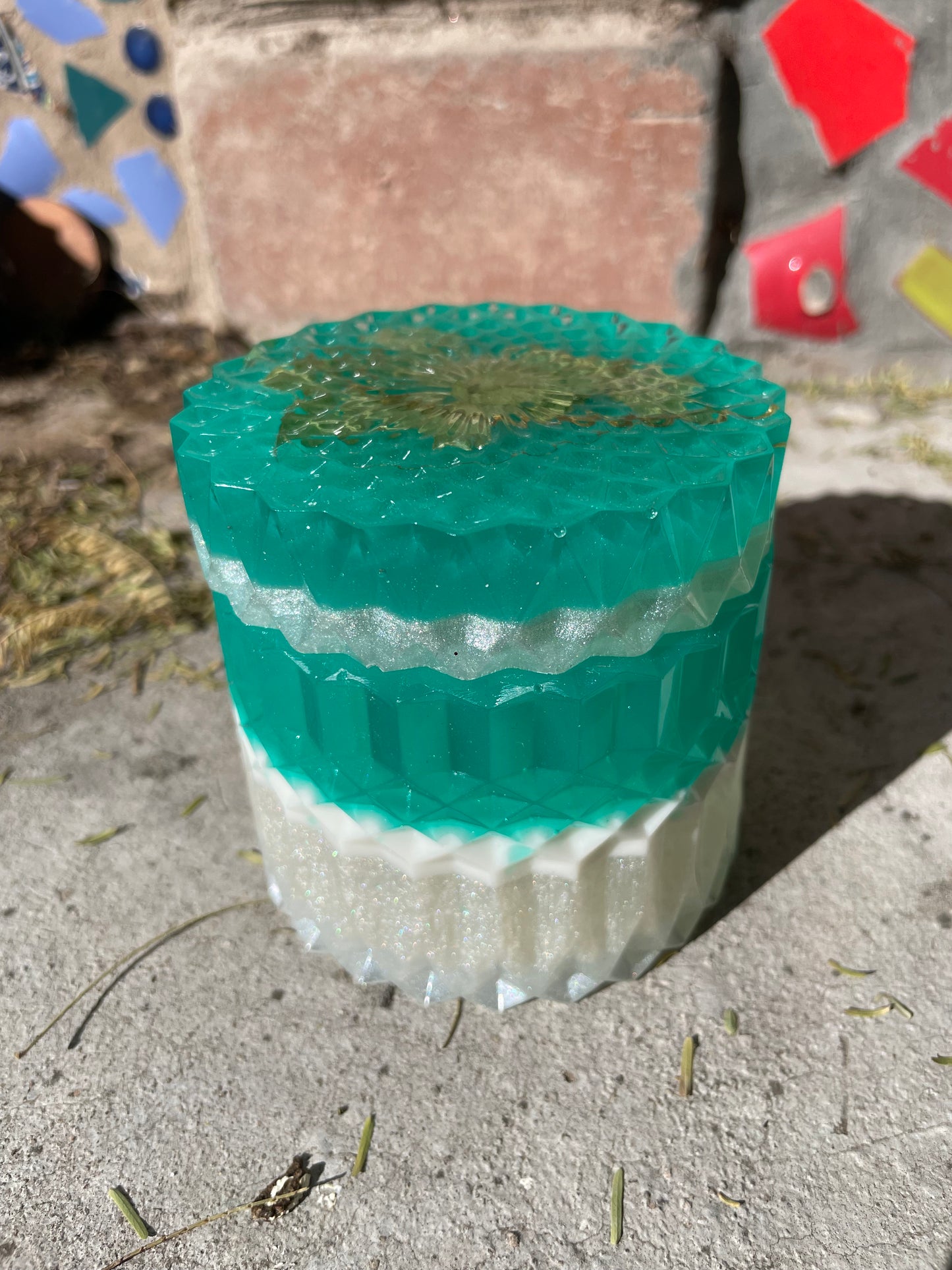 Layered Green Leaves Faceted Box