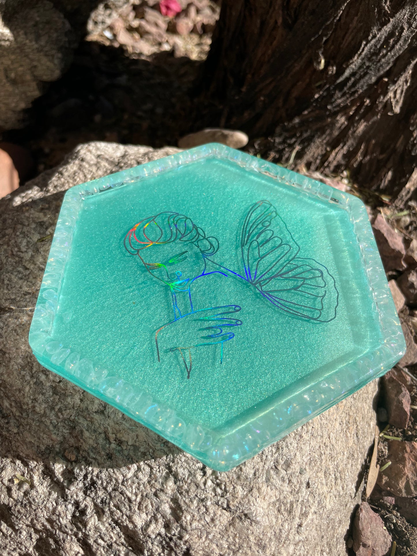 Womxn Aqua with Aura Quartz Coaster/ Trinket Tray