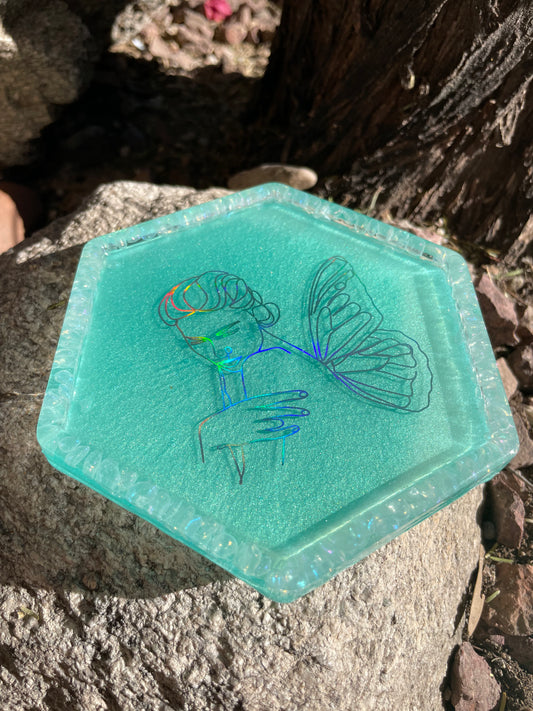 Womxn Aqua with Aura Quartz Coaster/ Trinket Tray