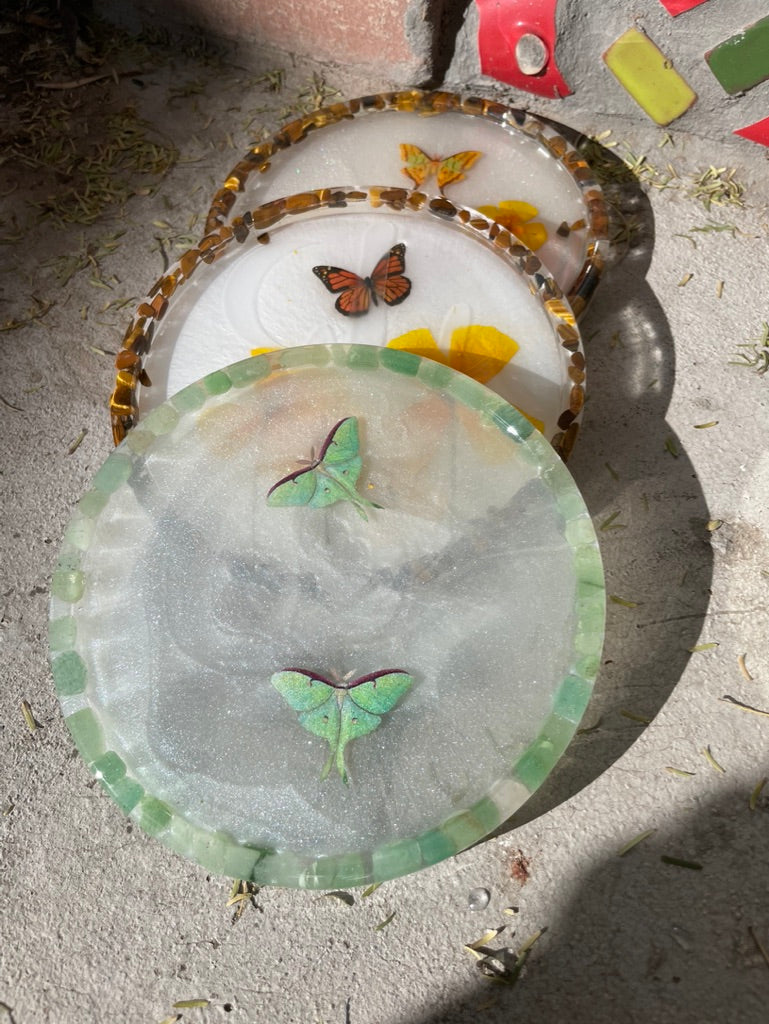 Luna Moth Circle Tray with Gemstones