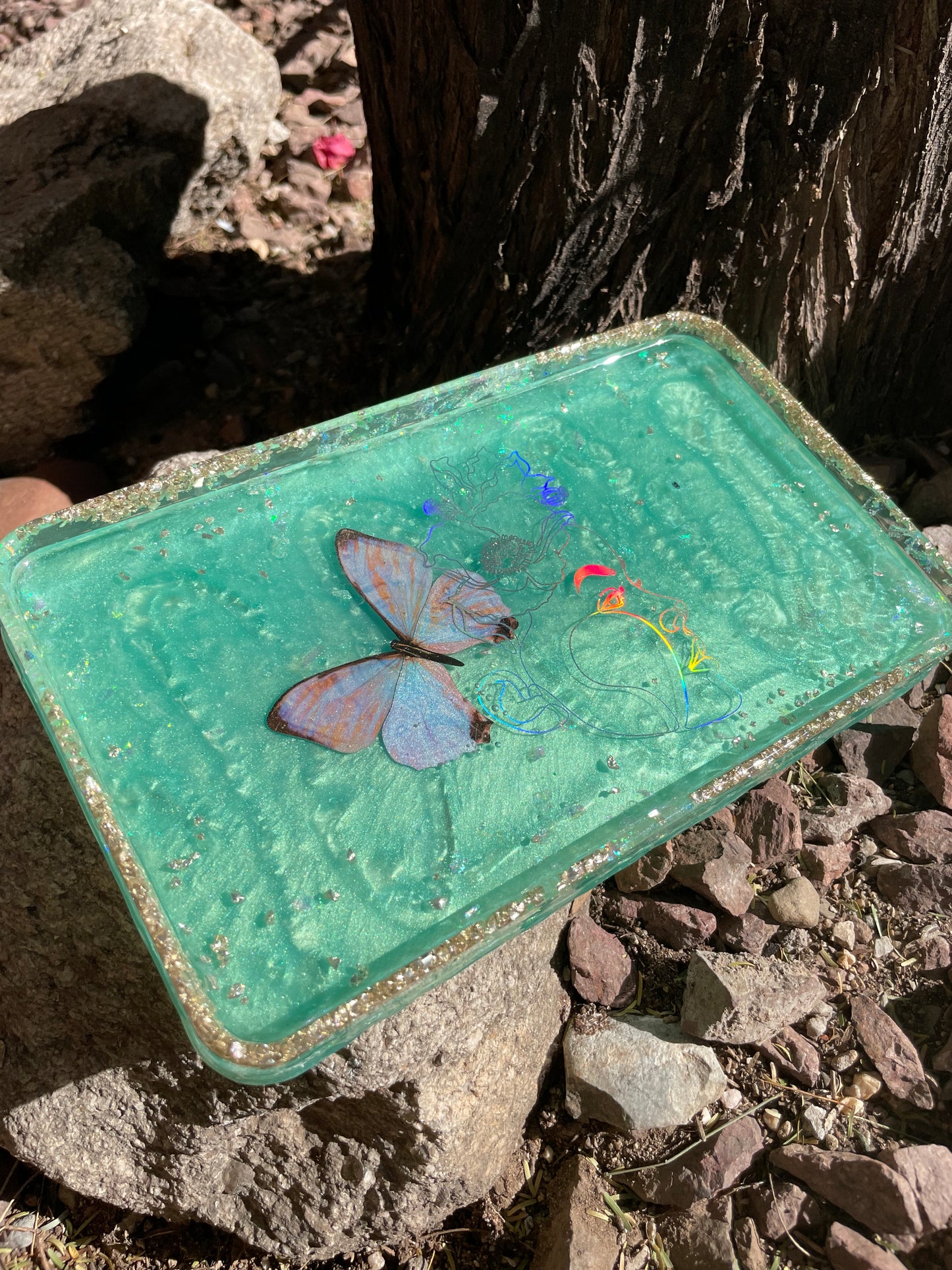 Aqua Butterfly Womxn Large Tray
