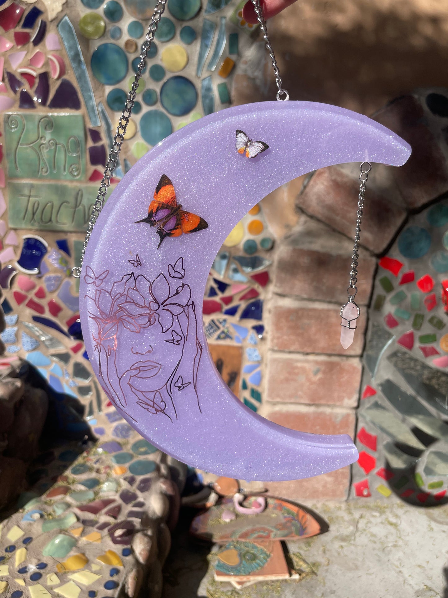 B-grade Butterfly Womxn Hanging Moon with Rose Quartz