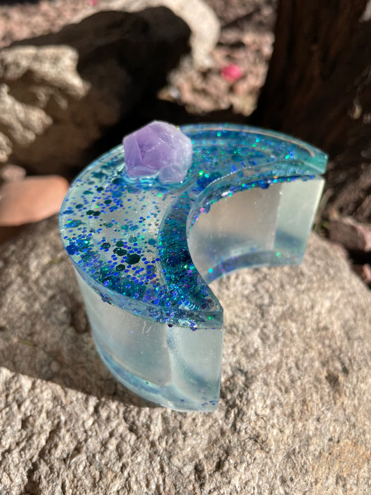 Blue Glitter Amethyst Mini Moon Box