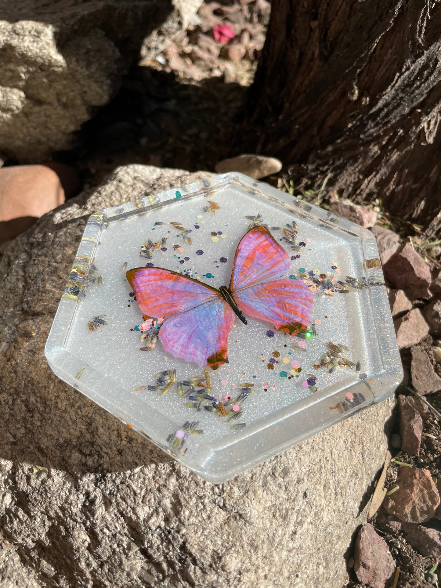 Butterfly with Lavendar Coaster/ Trinket Tray