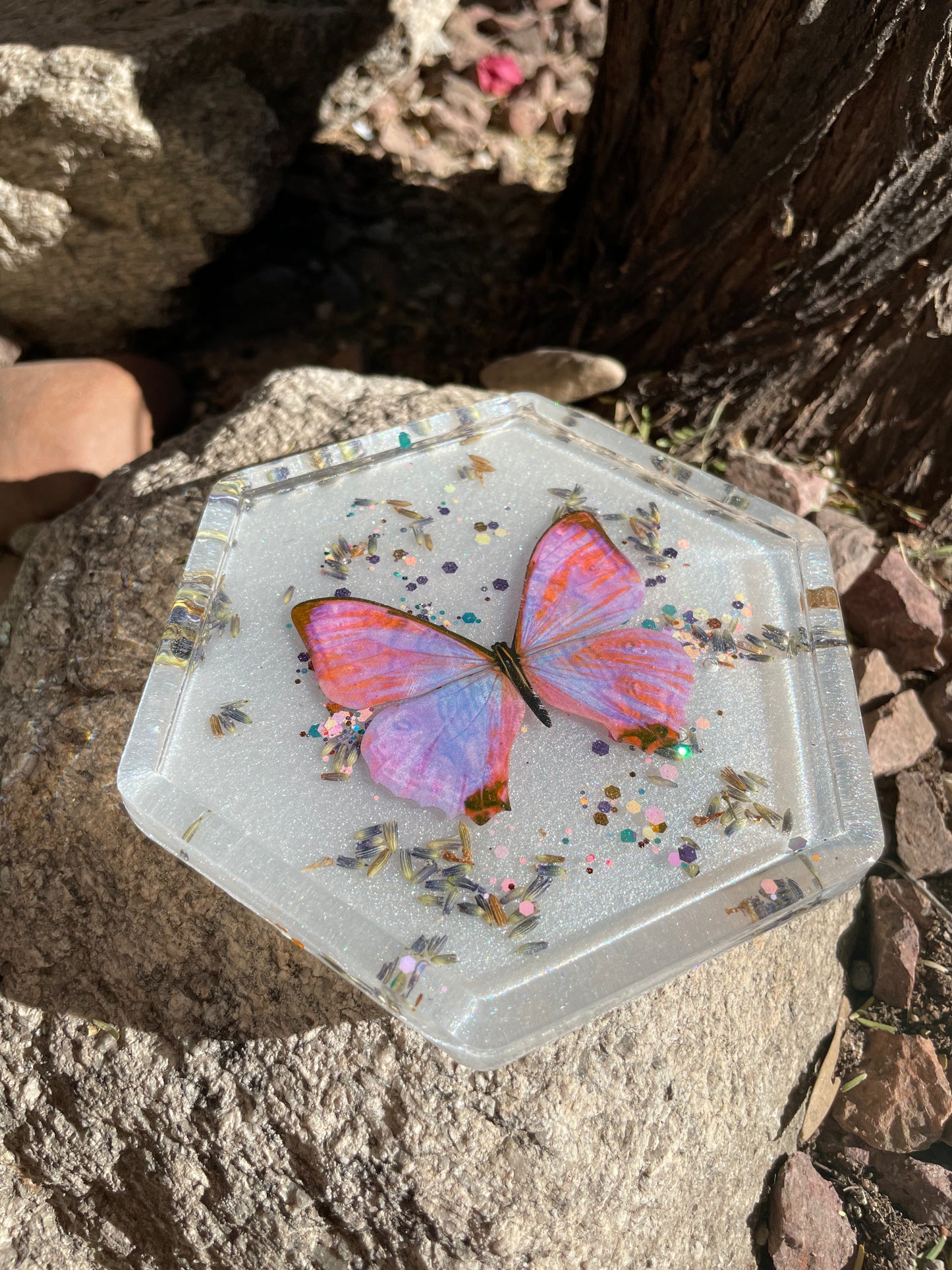 Butterfly with Lavendar Coaster/ Trinket Tray