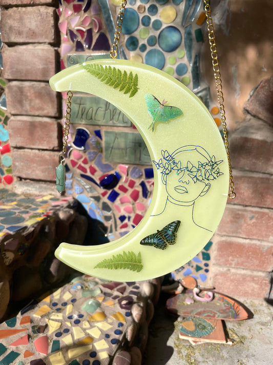 Luna Moth Fern Womxn Hanging Moon with Jade