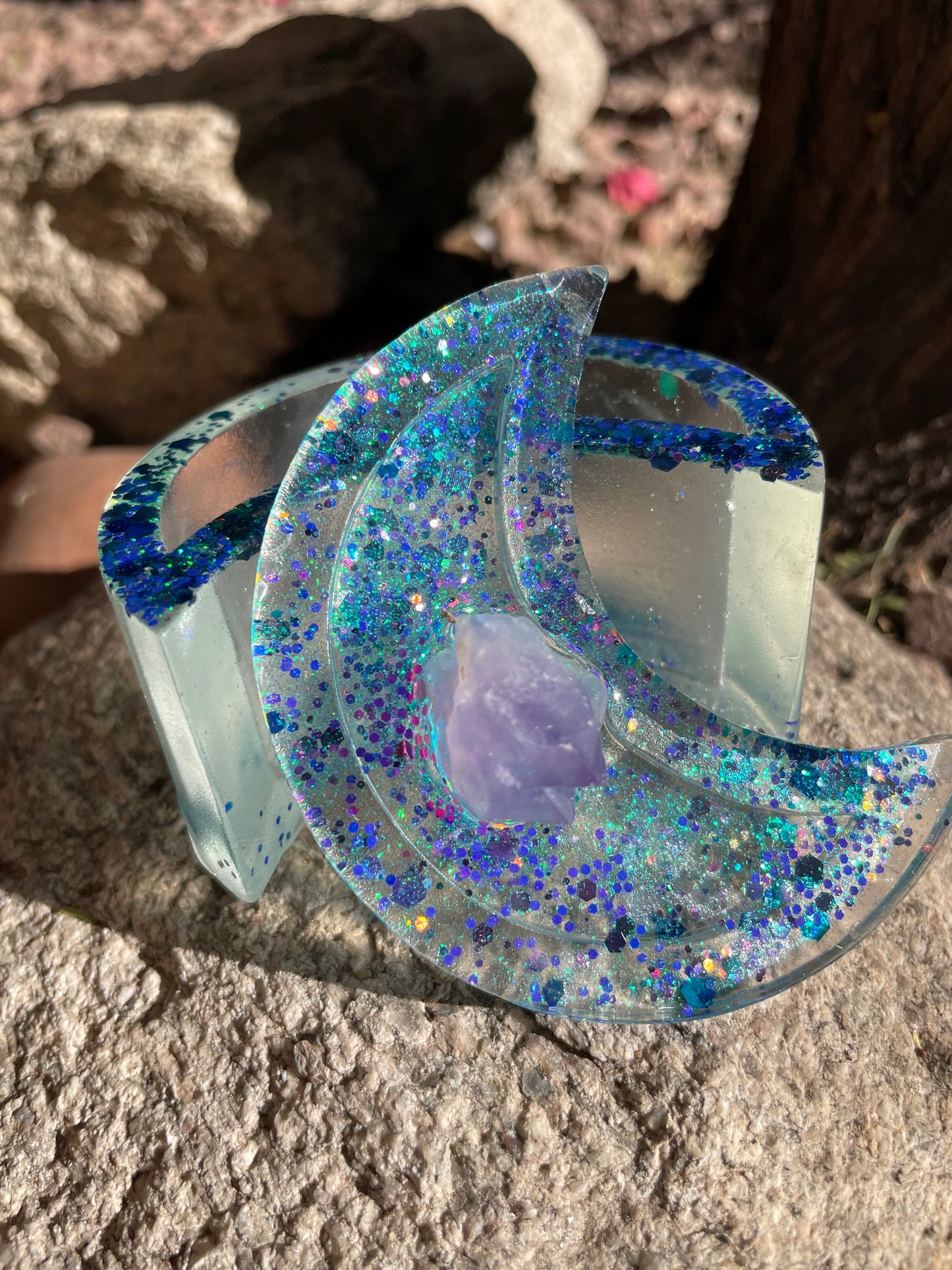 Blue Glitter Amethyst Mini Moon Box
