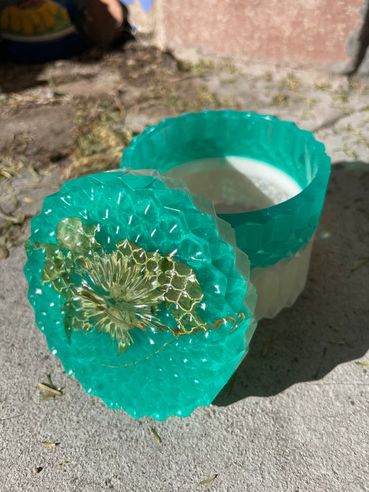 Layered Green Leaves Faceted Box