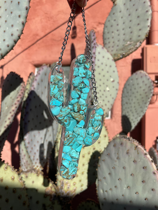 Desert Vibes Green Howlite Turquoise Saguaro Cactus Wall Hanging Small