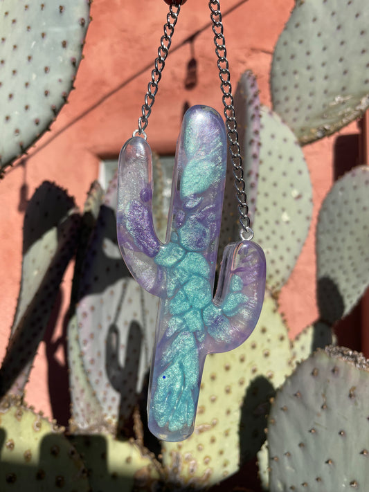 Desert Vibes Aqua/Purple Saguaro Cactus Wall Hanging Small