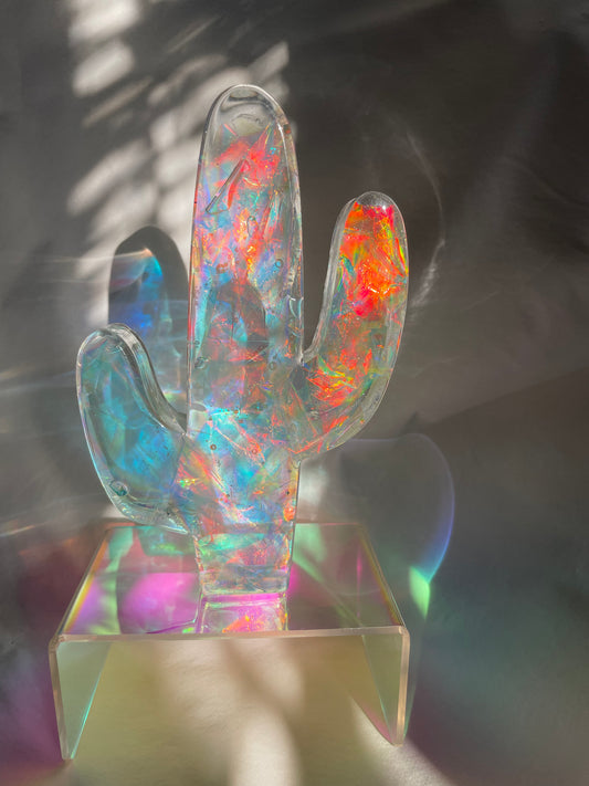 B-GRADE Desert Vibes Iridescent Saguaro Cactus Paper Weight/ Standing Decor #3