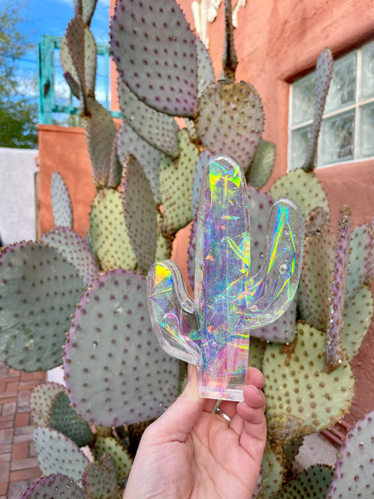 B-grade Desert Vibes Iridescent Saguaro Cactus Paper Weight/ Standing Decor